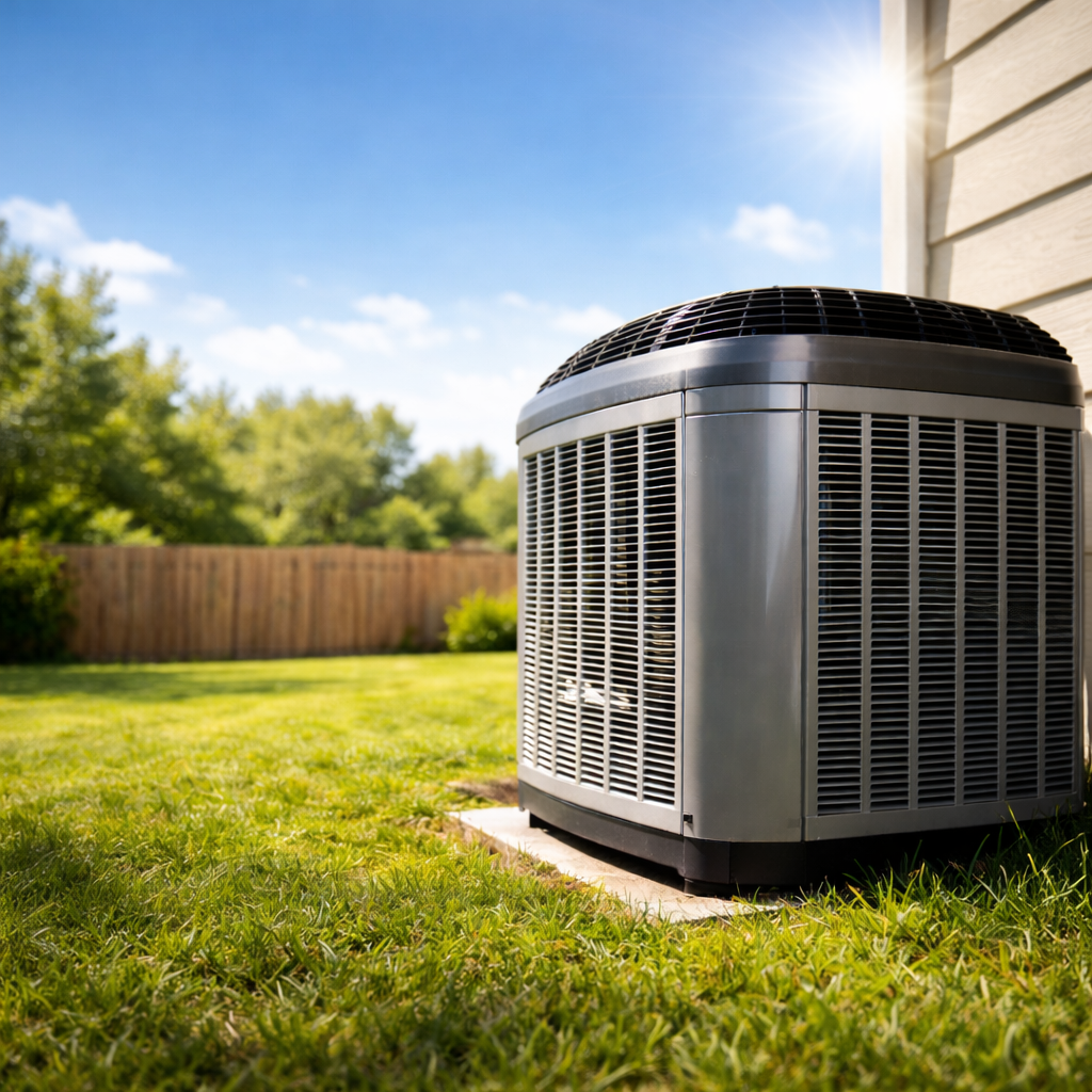 Wild H AC LLC — AC Repair & Installation, Dublin TX Residential central air conditioning condenser unit outside a home on a sunny day — Wild H AC LLC HVAC services, Dublin TX